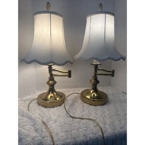 Vintage Stiffel MCM 2 Brass Swing Arm Table Lamp Desk Boudoir Regency Pair
